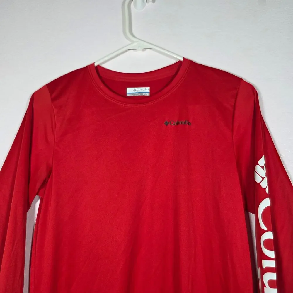 Columbia Youth XL 18/20 Red Long Sleeve Performance Shirt Logo